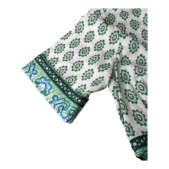 Sandro Naim Gathered Printed Woven Midi Shirt Dress Green Blue White SZ 40 US 8 - Picture 13 of 16